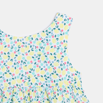 فستان بأشرطة كتف منقوش بطبعة الازهار مع سروال داخلي باللون الأصفر للفتيات الصغيرات